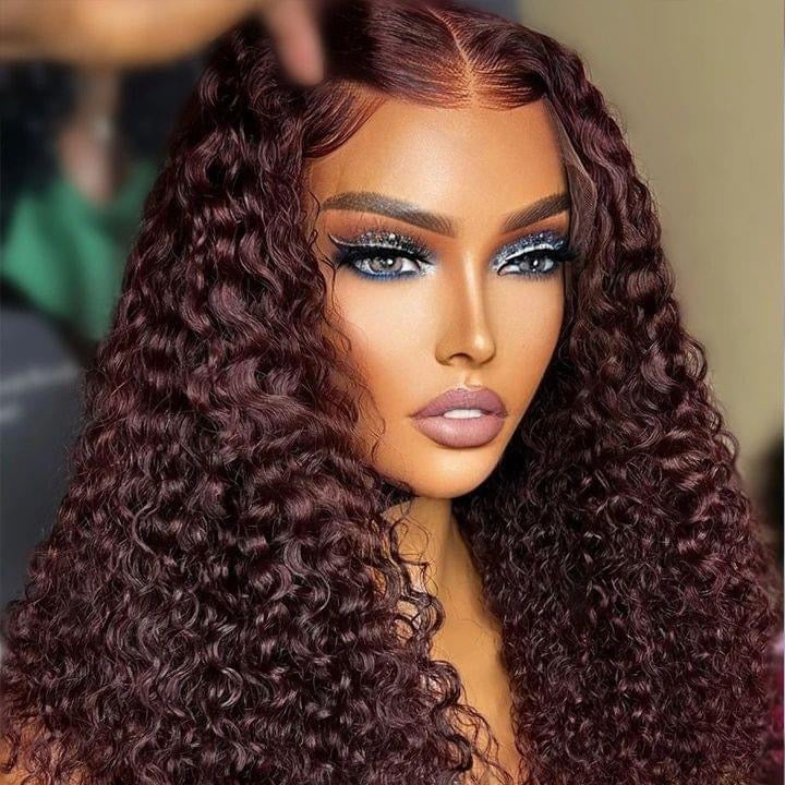 Reddish Brown Glueless Closure Lace Curly Wig | Pre-plucked