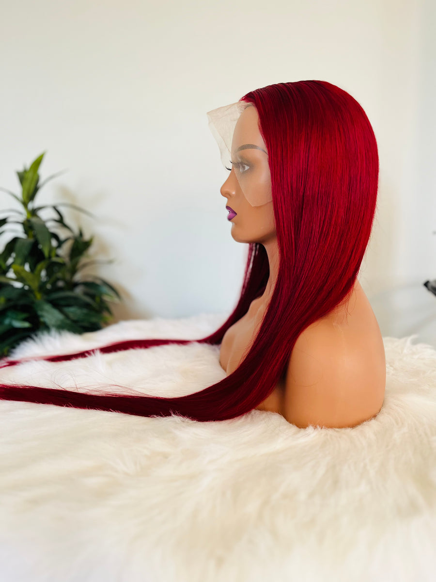 Perruque Lace Wig 13x4 rouge droite 4x4 Lace Closure 100% perruque de cheveux humains