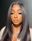 13x5 Crystal Lace Front Layer Cut Straight Wig Butterfly Haircut Wig With Medium Length(80'S 90'S Tiktok Recommend)