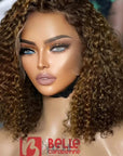 Crystal Lace Double Drawn Redish Brown Highlight Curly BoB Lace Closure Wigs