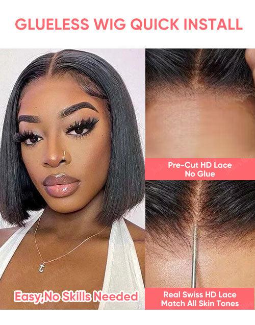 Straight Pre Cut 5x6 Lace Bob Wig Crystal HD Lace Glueless Human Hair Wig