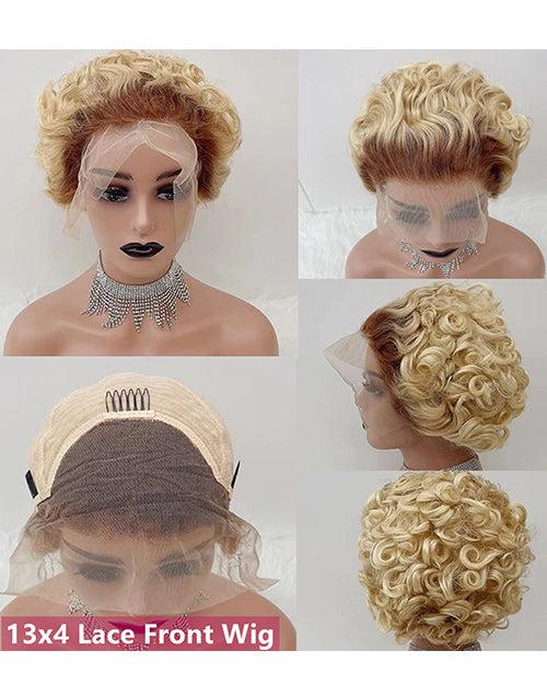 T4/613 Short Curly Pixie Cut Wigs 13x4 Lace Front Wig HD Lace Glueless Human Hair Wig