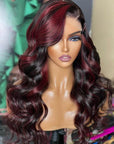 Balayage Burgundy Wavy 13x4 Lace Front Wig Glueless HD Lace Human Hair Wig