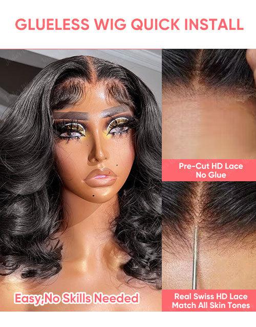 Pre Cut Lace Wavy 5x6 Crystal Lace Bob Wig Glueless Human Hair Wig