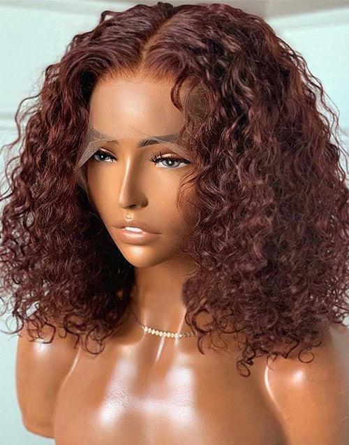 Reddish Brown Curly Short 13x4 Lace Front Bob Wig 4x4 Lace Bob Human Hair Wig