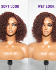 Reddish Brown Water Wave 4x4 Closure Lace Glueless C Part Short Wig 100% Human Hair | Summer Trendy
