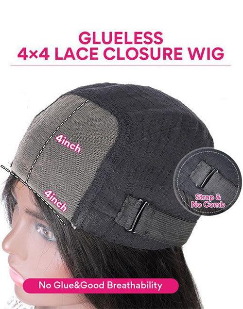 30" Long Body Wave 4x4 Pre Cut Lace Closure Wig Human Hair Wig