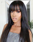 True Scalp Straight Wig With Bangs Glueless Human Hair Wig With Fringe
