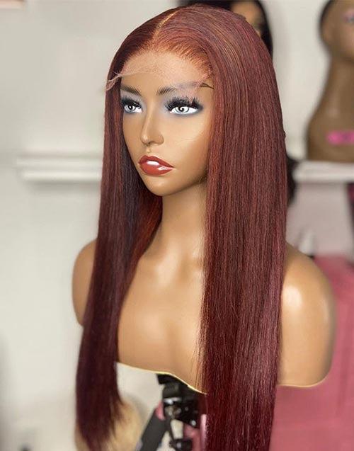 Reddish Brown Straight 13x4 Lace Wig Glueless 4x4 Lace Closure Human Hair Wig