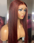 Reddish Brown Straight 13x4 Lace Wig Glueless 4x4 Lace Closure Human Hair Wig