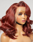 Limited Design | Copper Red Loose Body Wave 13x4 Frontal Lace C Part Long Wig 100% Human Hair