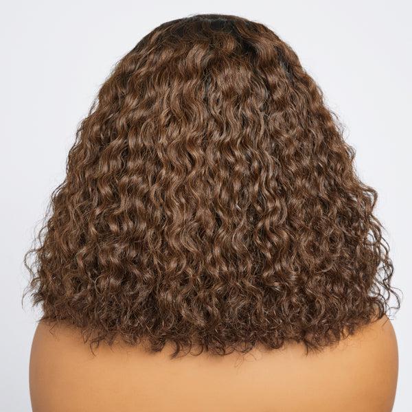 Ombre Brown Curly 5x5 Closure HD Lace Glueless Side Part Short Wig 100% Human Hair