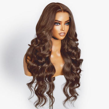 Charming Brown Layered Cut Loose Wave 5x5 Closure Lace Glueless Wig 100% Human Hair