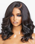 Effortless Loose Body Wave 5×5 Lace Glueless Left C Part Short 100% Human Hair Wig With Bangs