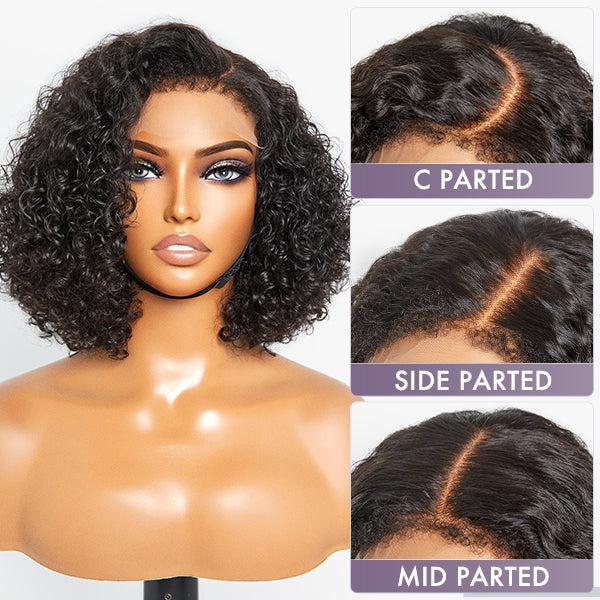 Exclusive Discount | 4C Edges | Kinky Edges Deep Wave 5x5 Closure Lace Glueless C Part Short Wig 100% Human Hair