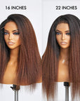 4C Edges | Kinky Edges Black To Brown Ombre Kinky Straight 5x5 Closure Lace Glueless Side Part Long Wig 100% Human Hair