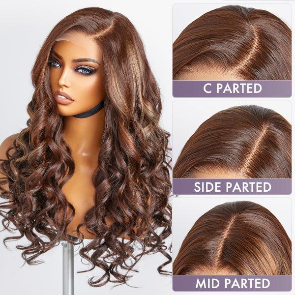 Beyon-Inspired | Blonde Brown Highlight Water Loose Wave 5x5 Closure HD Lace C Part Long Wig 100% Human Hair