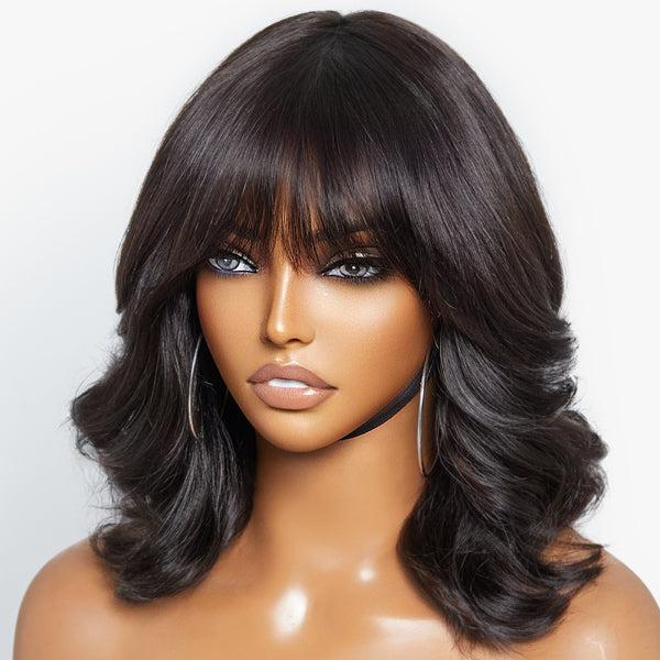 Glueless Beginner Friendly Soft Wavy Curls Bob Wig With Bangs 100% Human Hair