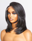 Shaggy Layered Cut Glueless 4x4 Closure Wig With Side-swept Bangs 100% Human Hair