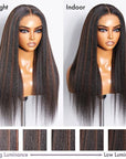 Highlight Kinky Straight Glueless 5x5 Closure Undetectable HD Lace Wig 100 Human Hair