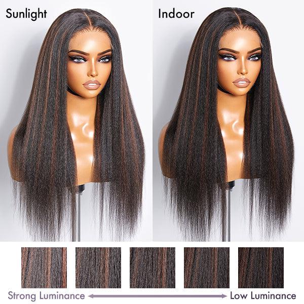 Highlight Kinky Straight Glueless 5x5 Closure Undetectable HD Lace Wig 100 Human Hair