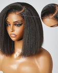Exclusive Discount | 4C Edges | Ready-to-Wear Kinky Straight Bob Minimalist Lace Glueless Deep C Part Short Wig 100% Human Hair