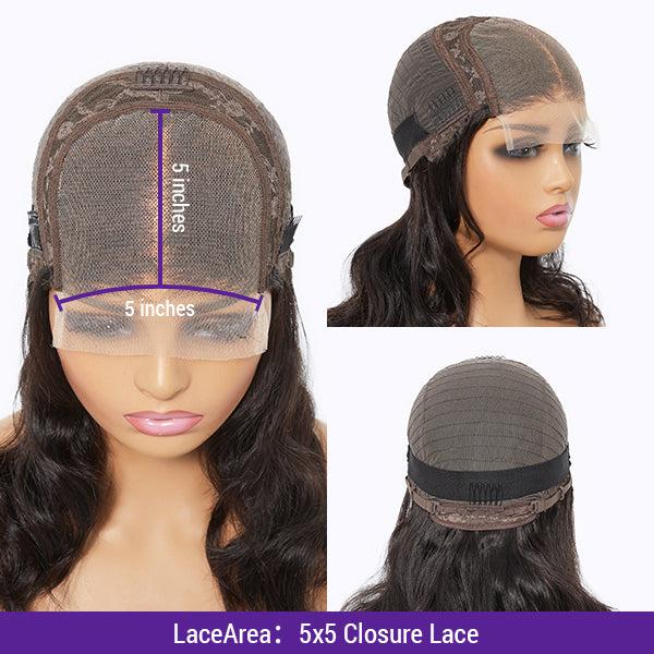 Loose Wave 5x5 Closure Lace Glueless Long Wig With Cute Bangs 100% Human Hair | Face-Framing (Free Pre-cut Lace Specially)