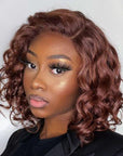 Chocolate Light Brown Wavy Minimalist HD Lace Glueless C Part Short Wig 100% Human Hair