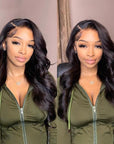 Classy Natural Black Body Wave 13x4 Frontal Lace Side Part Long Wig 100% Human Hair