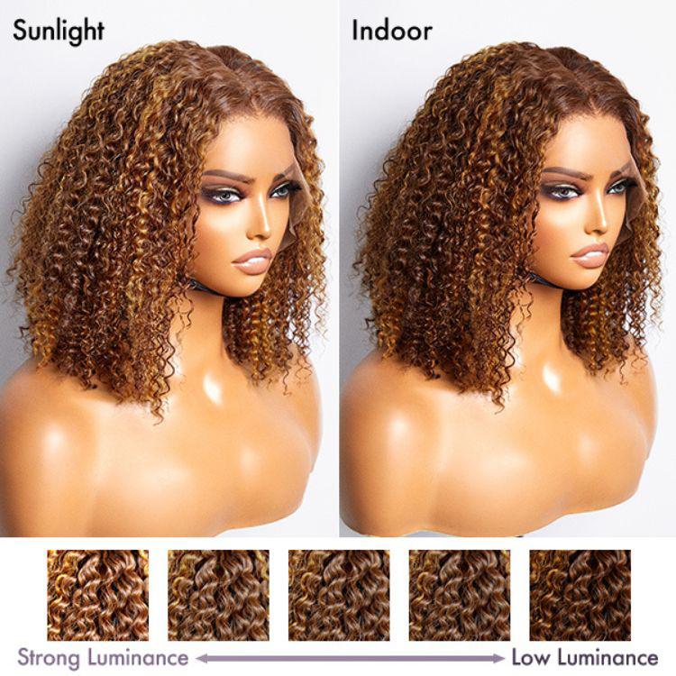 Mix Color Brown Curly Bob Wig Compact 13X4 Frontal Short Lace Wig 100% Human Hair