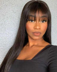 True Scalp Straight Wig With Bangs Glueless Human Hair Wig With Fringe