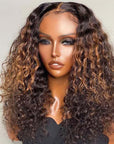 Highlight Brown Curly 13x4 Lace Front Wig Full 4x4 Lace Closure Human Hair Wig