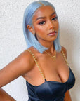 Light Blue Colored Straight 13x4 Lace Front Bob Glueless Human Hair Wig
