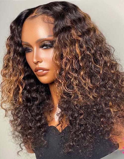 Highlight Brown Curly 13x4 Lace Front Wig Full 4x4 Lace Closure Human Hair Wig