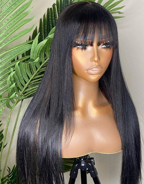 Glueless Straight 13x5 Lace Front Wig With Bangs Crystal HD Lace Wig