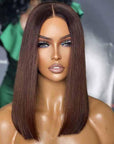 Chocolate Brown Straight 13x4 Lace Front Bob Wig Glueless Human Hair Wig Double Drawn