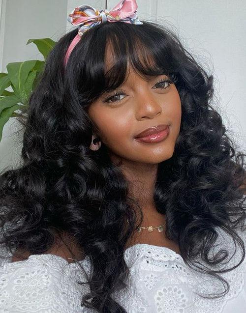 Body Wave 13x6 Lace Front Wig With Bangs Full Machine Made Wig Brazilian Human Hair Wigs Glueless Wig
