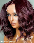Dark Plum Loose Wave Minimalist HD Lace Glueless Mid Part Short Wig 100% Human Hair