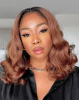 Ombre Brown Loose Wave 4x4 Closure Lace Glueless Mid Part Long Wig 100% Human Hair