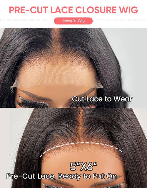 Pre Cut Lace 5x6 Lace Closure Wig Glueless Crystal Lace Curly Human Hair Wig
