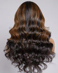 Brown Mix Black / Natural Black C Part Glueless Loose Wave 5x5 Closure Wig With Bangs 100% Human Hair