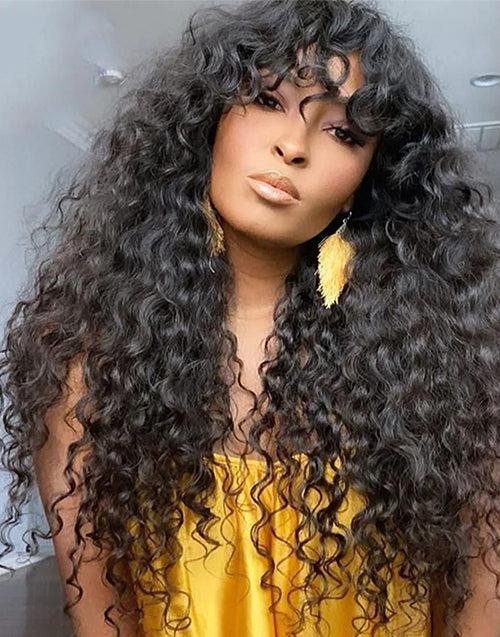 Glueless Deep Curly 13x4 Lace Front Wig With Bangs Crystal HD Lace Human Hair Wig