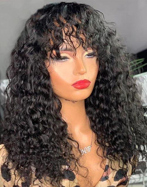 Glueless Deep Curly 13x4 Lace Front Wig With Bangs Crystal HD Lace Human Hair Wig