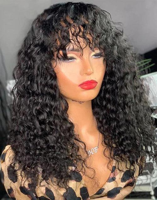 True Scalp Water Wave Human Hair Wig With Bangs Glueless Wig