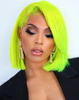 Green Colored Short Straight 13x4 Lace Front Bob Human Hair Glueless Wig