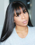 Glueless 360 Lace Straight Lace Front Wig With Bangs Crystal HD Lace Human Hair Wig