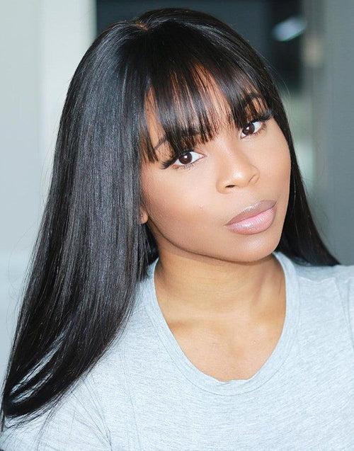 Glueless 360 Lace Straight Lace Front Wig With Bangs Crystal HD Lace Human Hair Wig