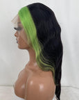 Green Skunk Stripe Hair Wig Patch Color Body Wave Hairstyle Lace Front Wigs For Women