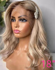 Ombre Ash Blonde Wavy 13x4 Lace Front Wig HD Lace Glueless Human Hair Wig