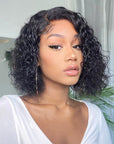 Issa Natural Black Water Wave 5x5 Closure Lace Side Part Glueless Short Wig 100% Human Hair